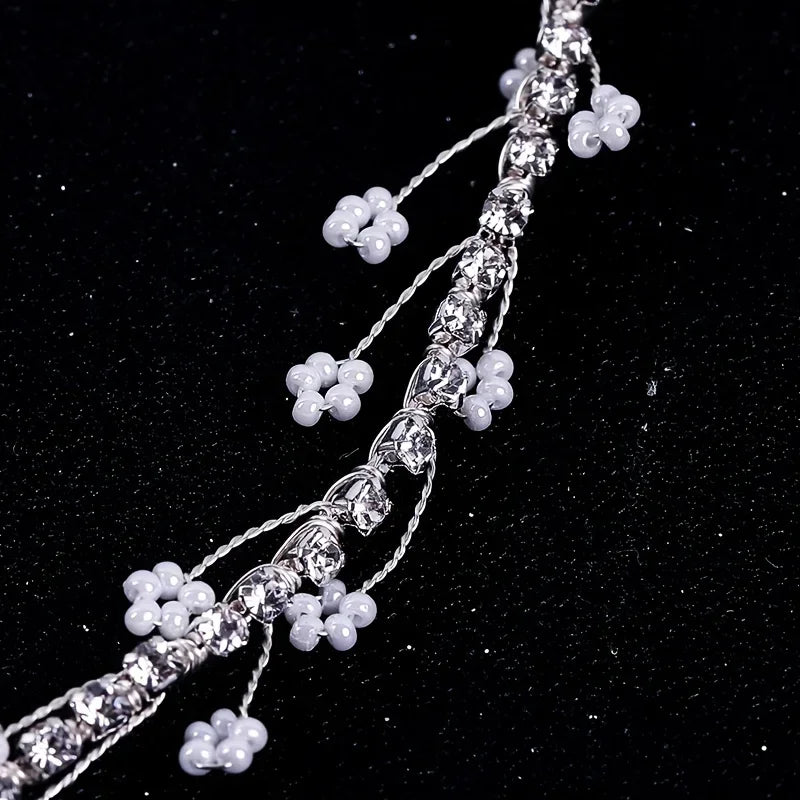 Silver Color Leaf Pearl Headband Tiara For Bridal Hair Accessories Wedding Hair Band Crystal Pearl Tiaras and Brides Headpieces