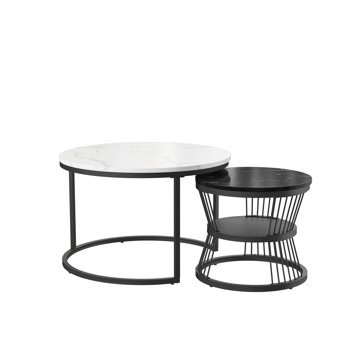 Anajqaqia Modern Coffee Table Set Round End Tables 70x70x45.5cm 45x45x40cm