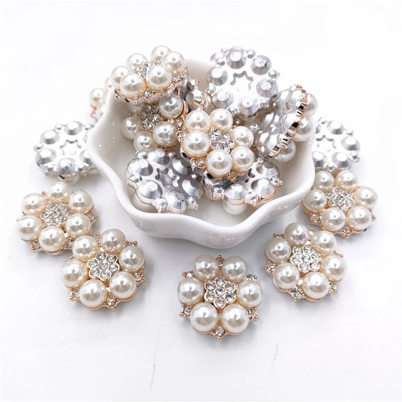 20Pcs 2.5CM Pearl Bead Flower Button With Plastic Bottom For DIY Hat Headwear Crafts Patches Decor Ornament Clothing Accessories