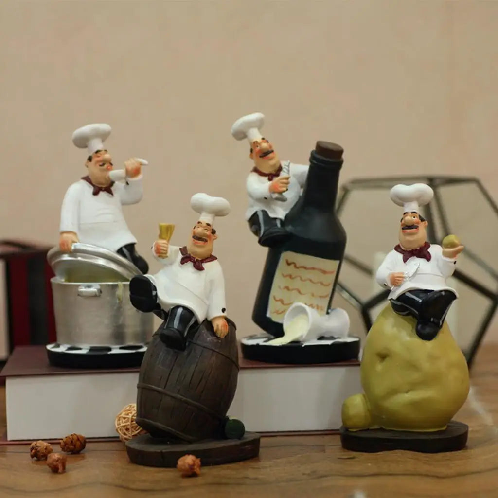 French Decorative Chef Figurine Ornaments - 3D Resin Home Decoration for Gourmet Kitchen Decorations & Collectible Housewarming