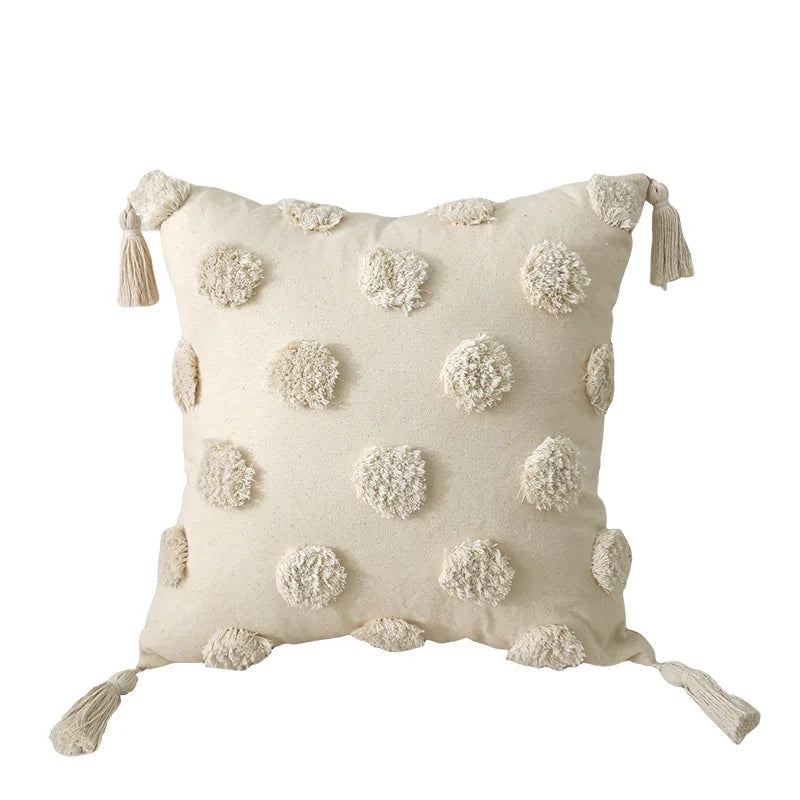 BUYNOW Hoop Flover Tufted Polka Dot Floret Embroidery Pillowcase Bohemian Living Room Sofa Cushion Cover HomeParty Bedroom Decor
