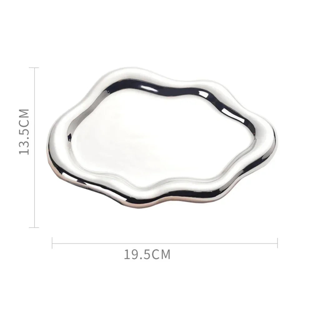 Jewelry Dish Creative White Cloud Shape Ceramic Plate Carving Plaster Decor Watch Keys Tray Holder Household Storage Ornament