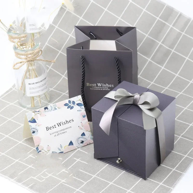 Preserved Eternal Rose Jewelry Box Ring Earrings Necklace Gift Storage Box With Bag Wedding Birthday Gift for Girlfriend Women