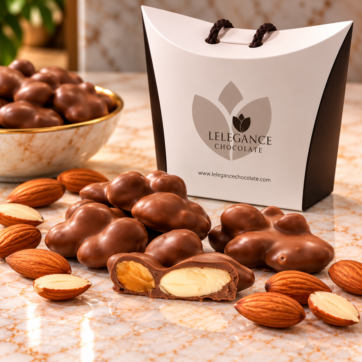 L’Élégance Belgian milk chocolate rochers made with whole roasted almonds