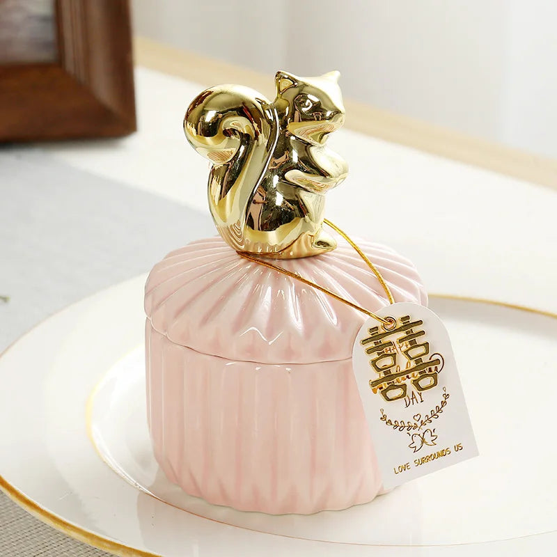 Nordic Golden Animal Ceramic Storage Jar Wedding Holiday Chocolate Candy Jar Dressing Table Jewelry Storage Box Home Decoration