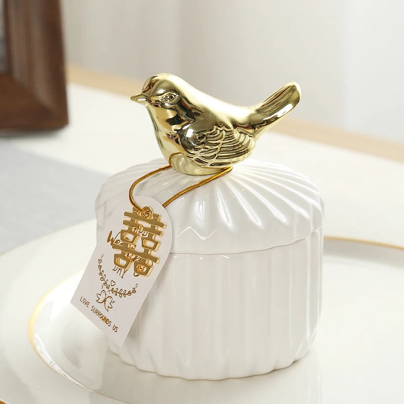 Nordic Golden Animal Ceramic Storage Jar Wedding Holiday Chocolate Candy Jar Dressing Table Jewelry Storage Box Home Decoration