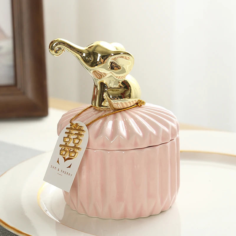 Nordic Golden Animal Ceramic Storage Jar Wedding Holiday Chocolate Candy Jar Dressing Table Jewelry Storage Box Home Decoration