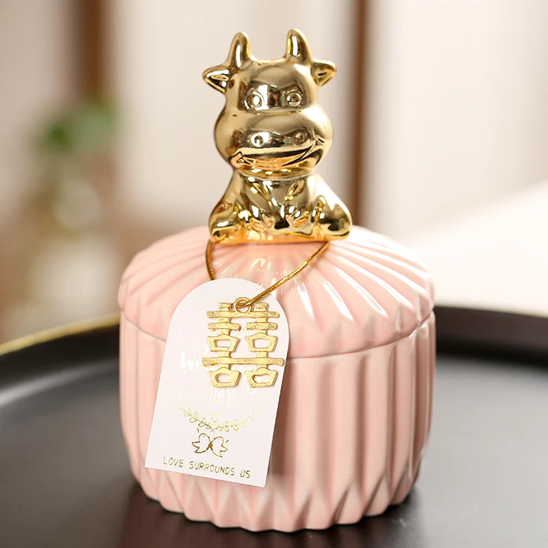 Nordic Golden Animal Ceramic Storage Jar Wedding Holiday Chocolate Candy Jar Dressing Table Jewelry Storage Box Home Decoration