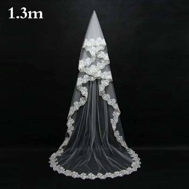 1.3/2.6m Wedding Bride Long Veil White Ivory One Layer Face Veil Gauze With Lace Edge Wedding Marriage Bride Hair Accessories