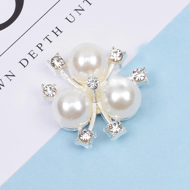 10Pcs/lot Pearl Rhinestone Cabochons for Jewelry Making DIY Handmade Bows Hair Clips Crystal Decoration Alloy Button Accessories