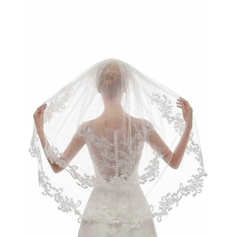 Women's Short 2 Tier Lace Wedding Bridal Veil With Comb