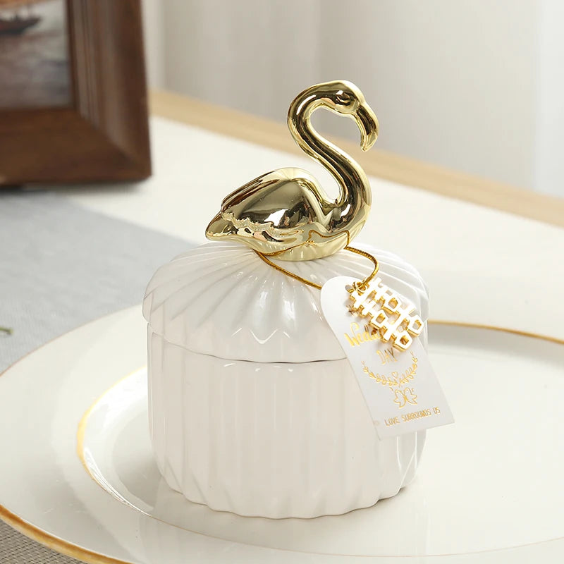 Nordic Golden Animal Ceramic Storage Jar Wedding Holiday Chocolate Candy Jar Dressing Table Jewelry Storage Box Home Decoration