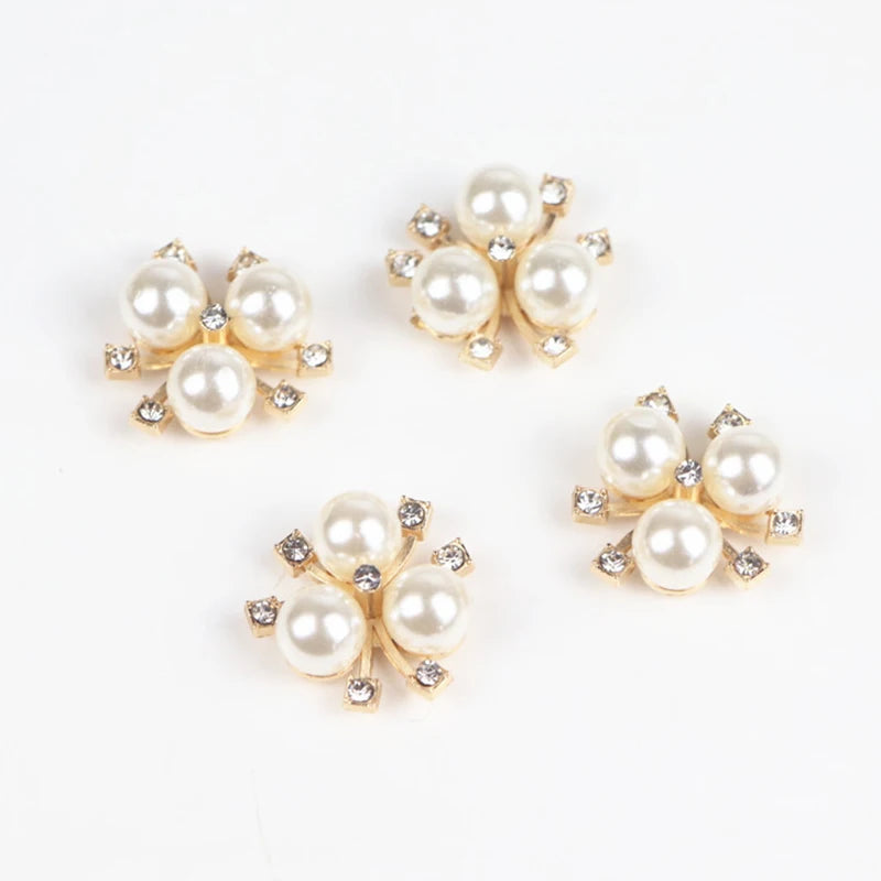 10Pcs/lot Pearl Rhinestone Cabochons for Jewelry Making DIY Handmade Bows Hair Clips Crystal Decoration Alloy Button Accessories