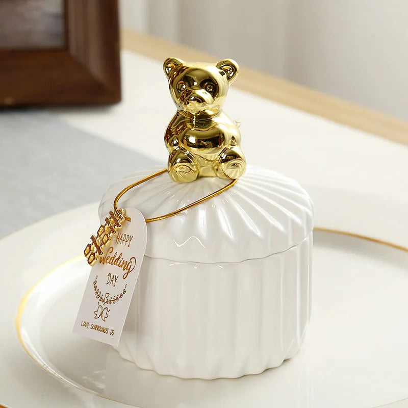 Nordic Golden Animal Ceramic Storage Jar Wedding Holiday Chocolate Candy Jar Dressing Table Jewelry Storage Box Home Decoration