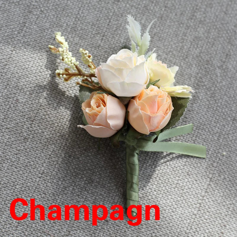Artificial Silk Plastic Rose Flowers Groom Boutonniere Man Pin Suit Corsage Bridal Wedding Wrist Flower Party Decorations