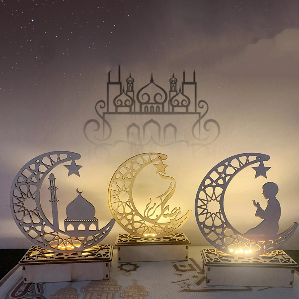 2025 EID Mubarak Wooden Pendant Ramadan Decoration For Home Islamic Muslim Party Decor EID Gifts Abaya AL Adha Kareem Gifts