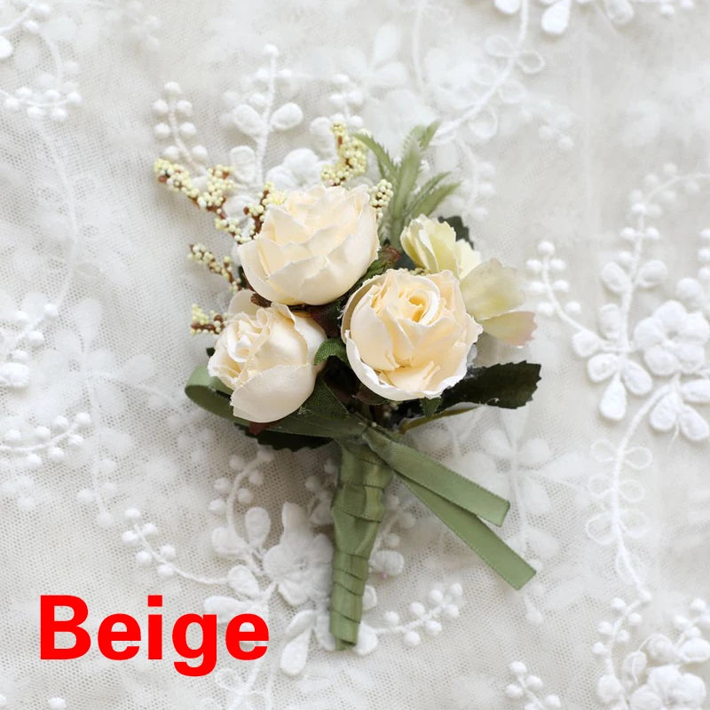 Artificial Silk Plastic Rose Flowers Groom Boutonniere Man Pin Suit Corsage Bridal Wedding Wrist Flower Party Decorations