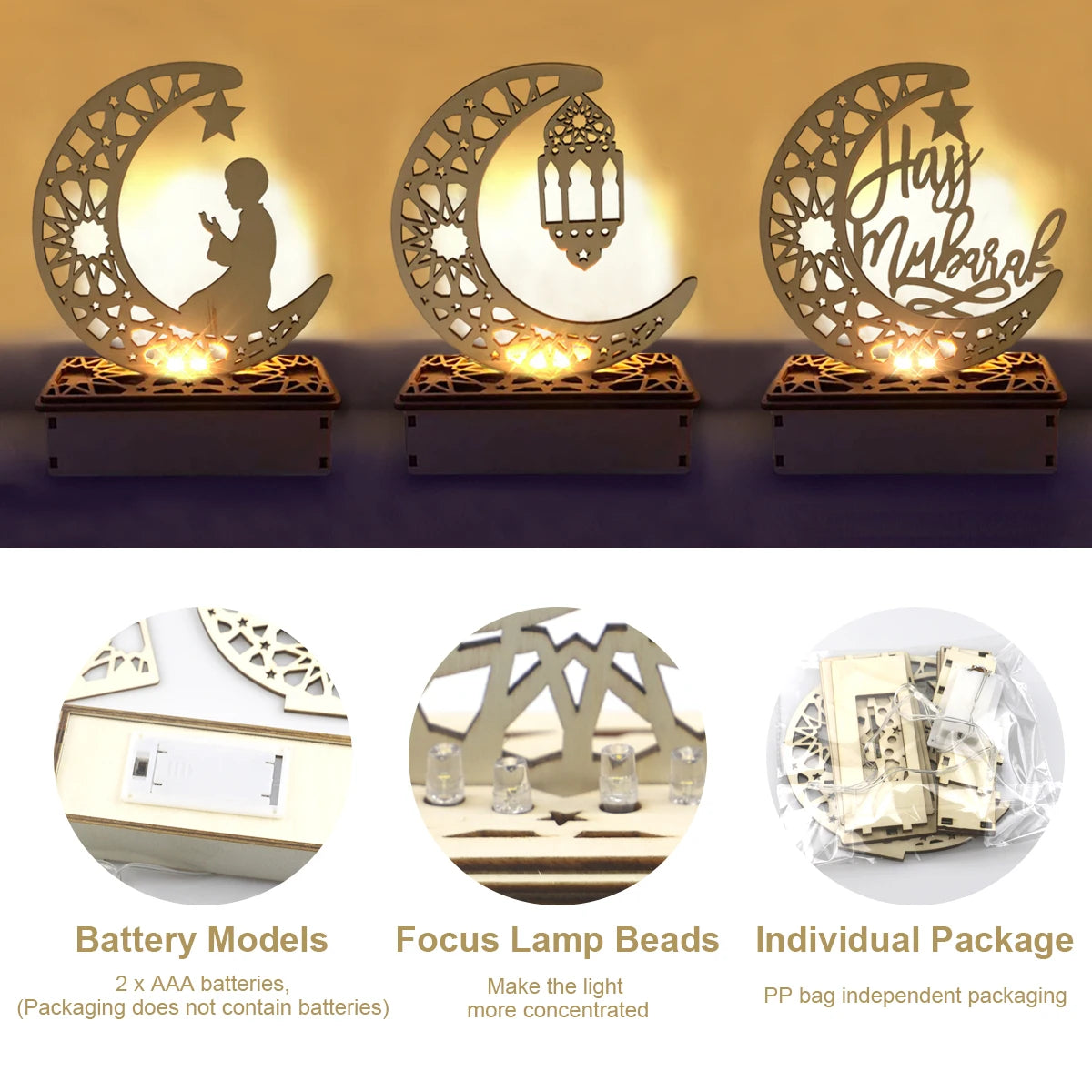 2025 EID Mubarak Wooden Pendant Ramadan Decoration For Home Islamic Muslim Party Decor EID Gifts Abaya AL Adha Kareem Gifts