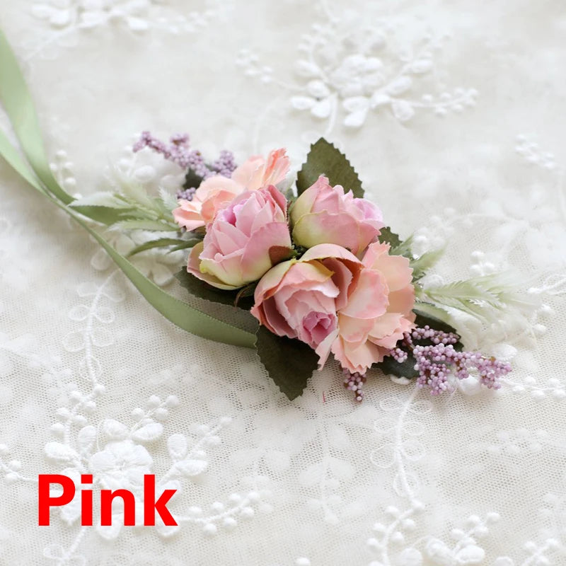 Artificial Silk Plastic Rose Flowers Groom Boutonniere Man Pin Suit Corsage Bridal Wedding Wrist Flower Party Decorations