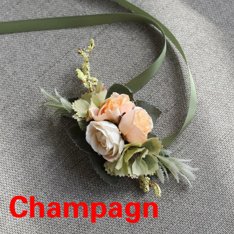 Artificial Silk Plastic Rose Flowers Groom Boutonniere Man Pin Suit Corsage Bridal Wedding Wrist Flower Party Decorations