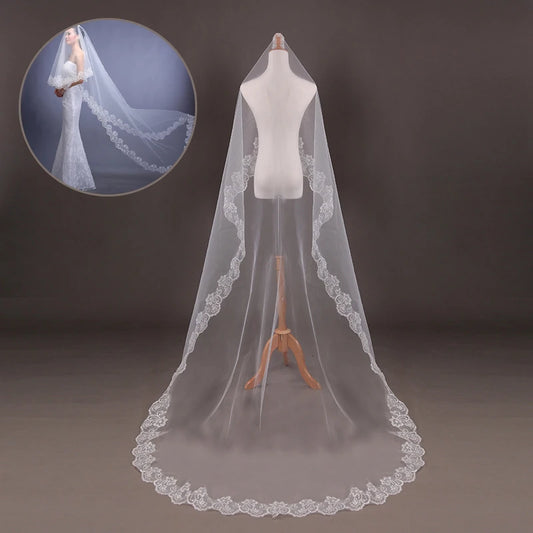 1.3/2.6m Wedding Bride Long Veil White Ivory One Layer Face Veil Gauze With Lace Edge Wedding Marriage Bride Hair Accessories