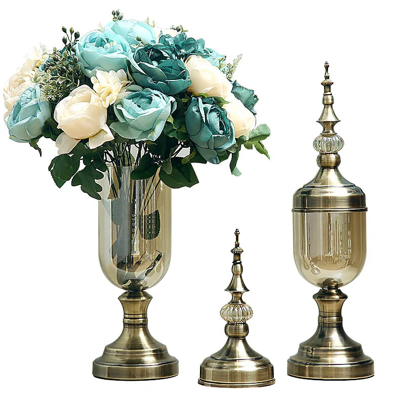Glass Vase Set Crystal Ornaments, Modern Minimalist, American Flower Arrangement, Dining Table Living Room House Home Decoration