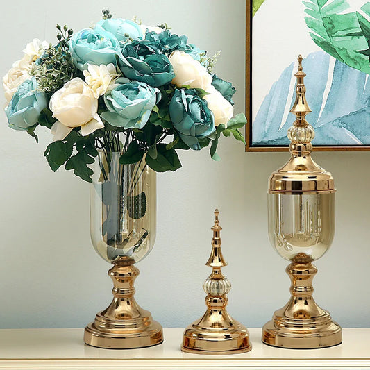 Glass Vase Set Crystal Ornaments, Modern Minimalist, American Flower Arrangement, Dining Table Living Room House Home Decoration