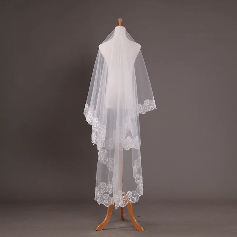 1.3/2.6m Wedding Bride Long Veil White Ivory One Layer Face Veil Gauze With Lace Edge Wedding Marriage Bride Hair Accessories