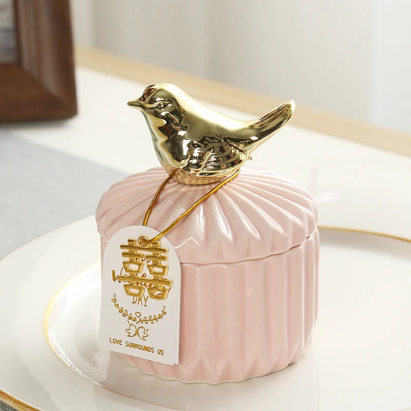 Nordic Golden Animal Ceramic Storage Jar Wedding Holiday Chocolate Candy Jar Dressing Table Jewelry Storage Box Home Decoration