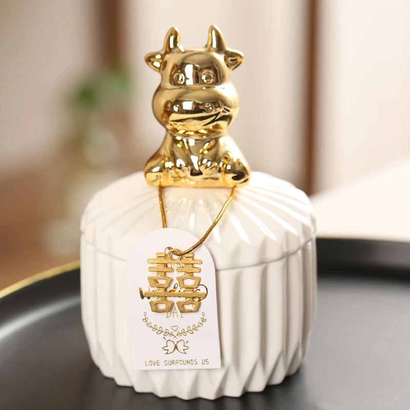 Nordic Golden Animal Ceramic Storage Jar Wedding Holiday Chocolate Candy Jar Dressing Table Jewelry Storage Box Home Decoration