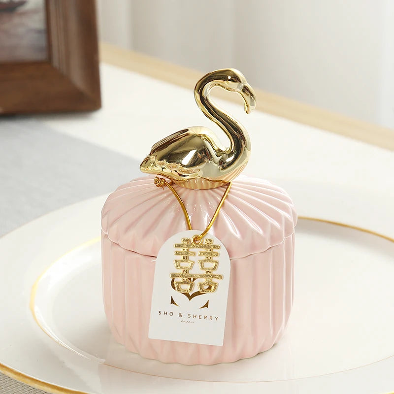 Nordic Golden Animal Ceramic Storage Jar Wedding Holiday Chocolate Candy Jar Dressing Table Jewelry Storage Box Home Decoration
