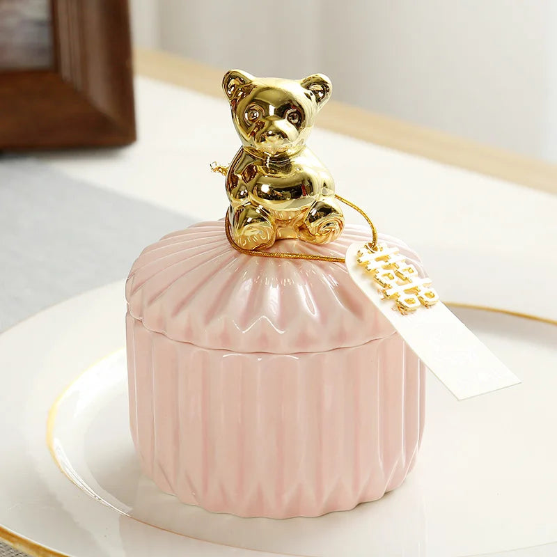 Nordic Golden Animal Ceramic Storage Jar Wedding Holiday Chocolate Candy Jar Dressing Table Jewelry Storage Box Home Decoration