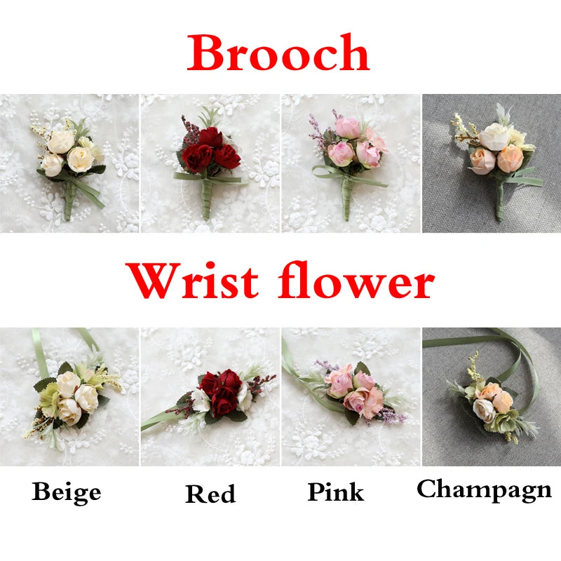 Artificial Silk Plastic Rose Flowers Groom Boutonniere Man Pin Suit Corsage Bridal Wedding Wrist Flower Party Decorations