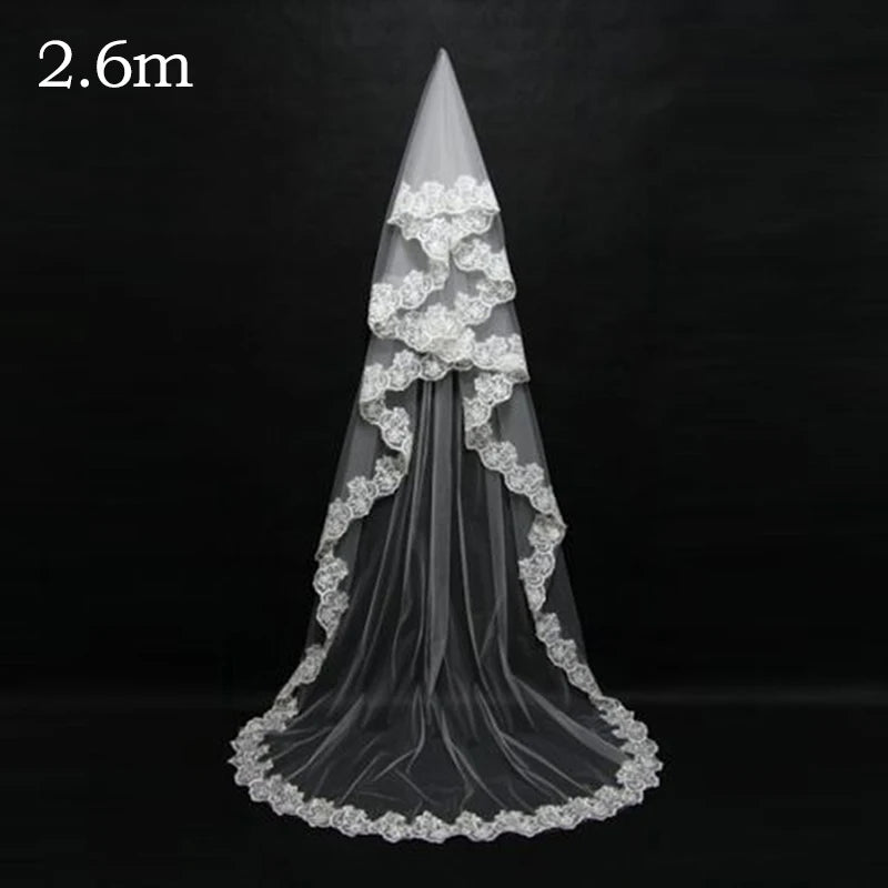 1.3/2.6m Wedding Bride Long Veil White Ivory One Layer Face Veil Gauze With Lace Edge Wedding Marriage Bride Hair Accessories