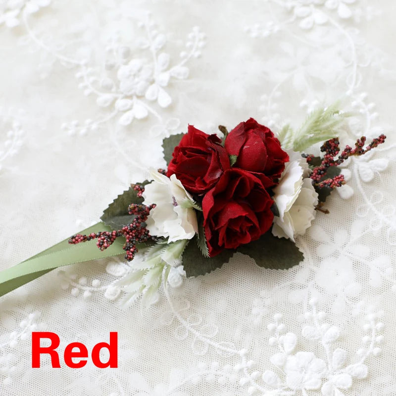 Artificial Silk Plastic Rose Flowers Groom Boutonniere Man Pin Suit Corsage Bridal Wedding Wrist Flower Party Decorations
