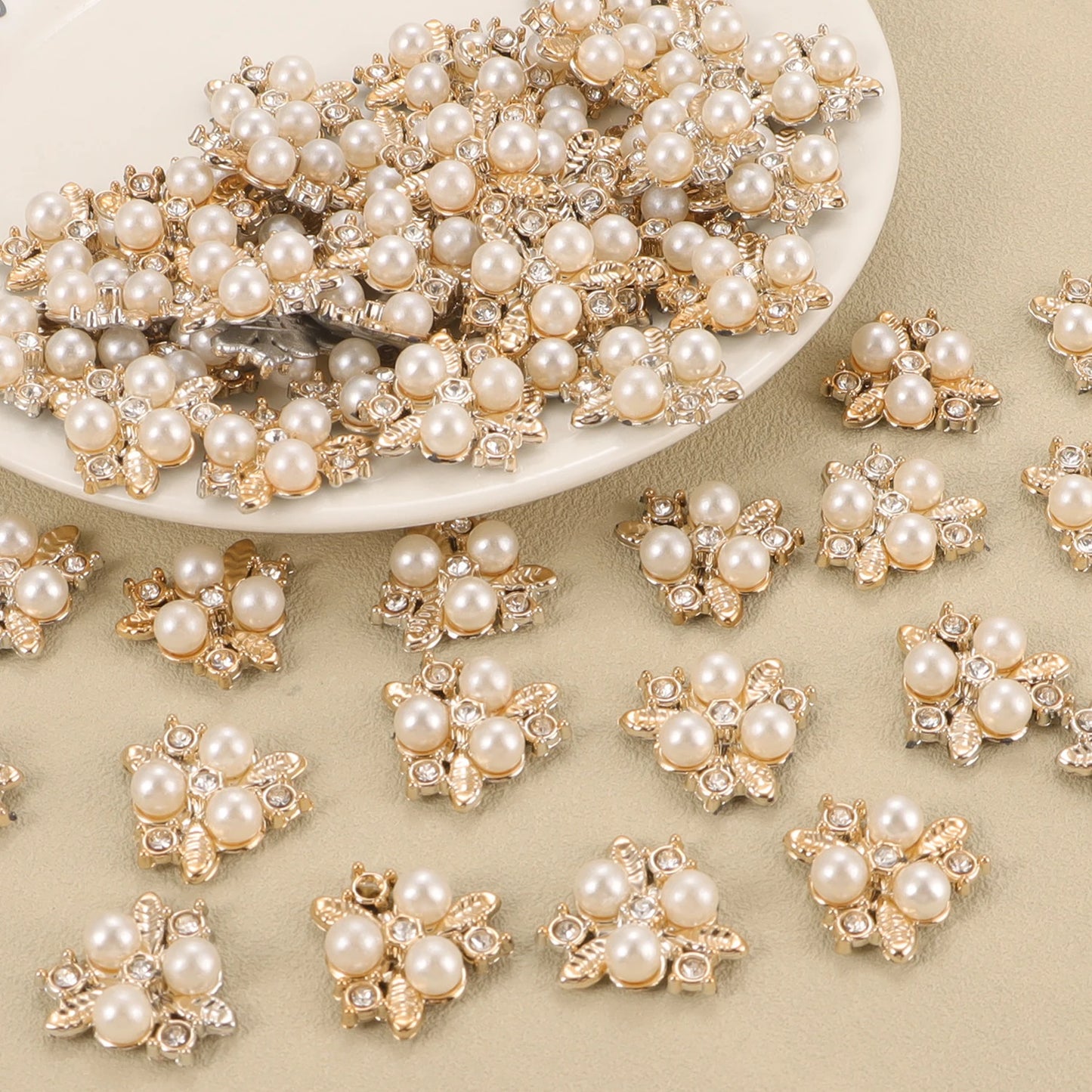 2025 New 2cm 50/57pcs with Diamond Pearl Flower, Imitation Diamond Button Hat Clothing Decoration Sewing Accessories, DIY Crafts