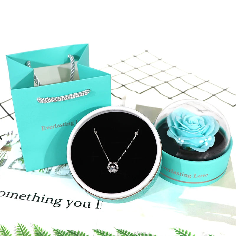 Round Eternal Rose Flower Jewelry Box Romantic Necklace Ring Storage Display Boxes Marriage Party Valentine's Day Gift Packaging