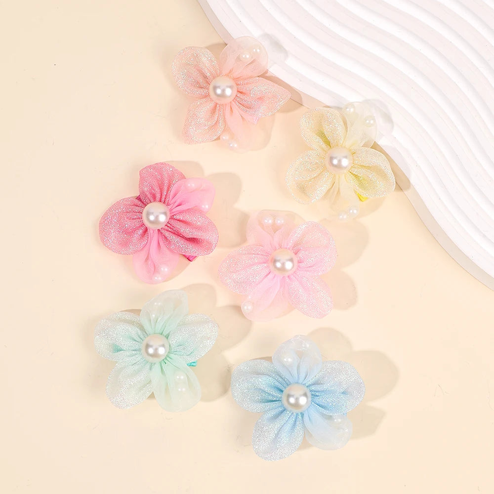 12Pcs Novelty Flower Hair Clips Sweet Pearl Filled Sparkling Rhinestone Hairpins For Girls Children's Headdress Hair Accessories