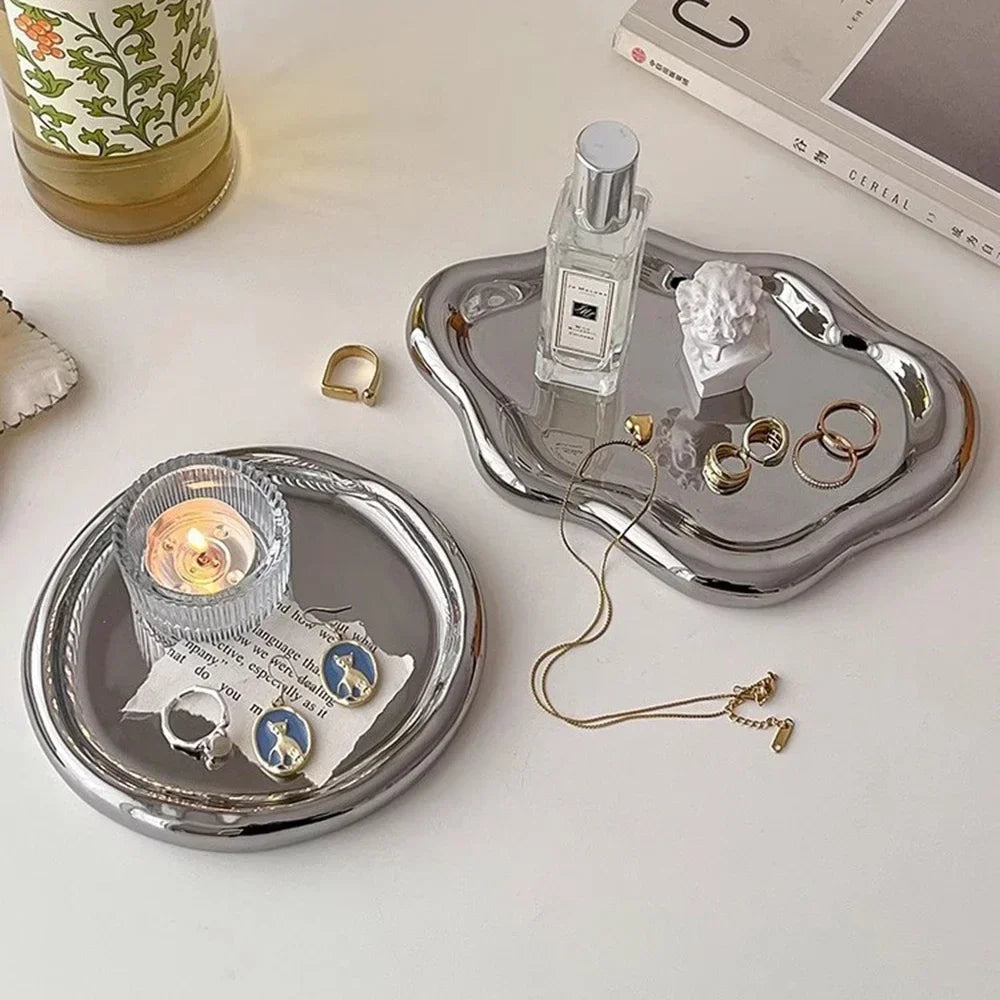 Jewelry Dish Creative White Cloud Shape Ceramic Plate Carving Plaster Decor Watch Keys Tray Holder Household Storage Ornament