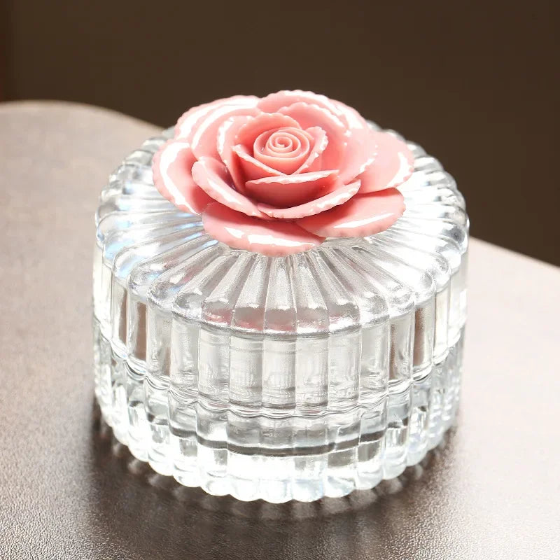 Ceramic flower glass storage box exquisite glass storage tank home storage tank creative home decoration gifts