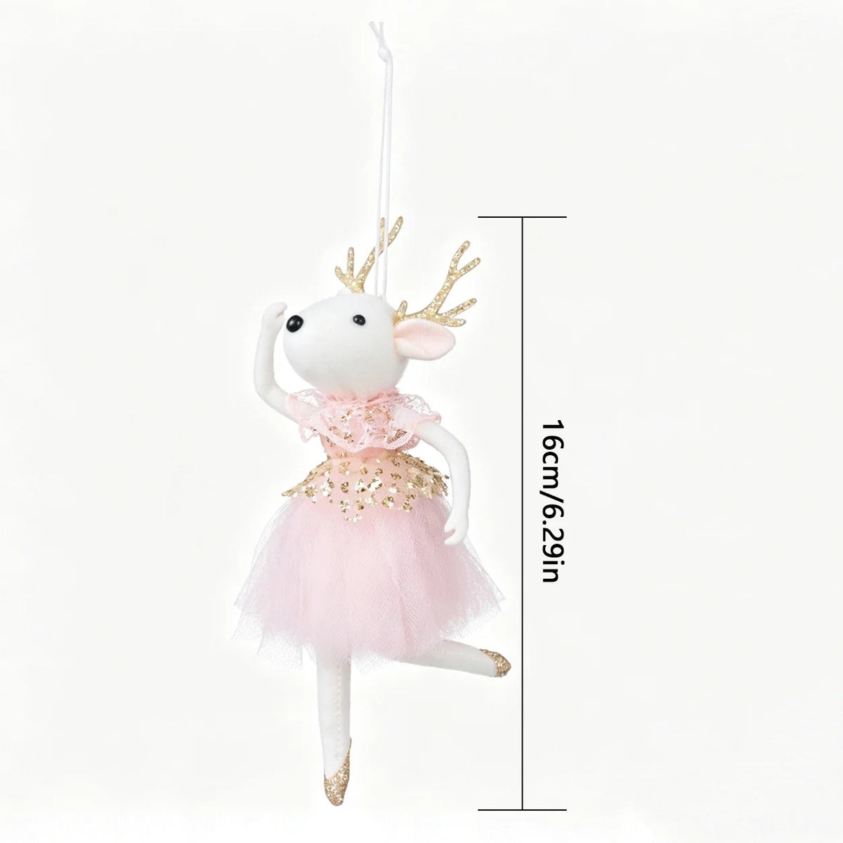 Christmas Reindeer Ballerina Ornaments, Pink White Tulle Dress Hanging Decorations for Tree, Party and Holiday Decor