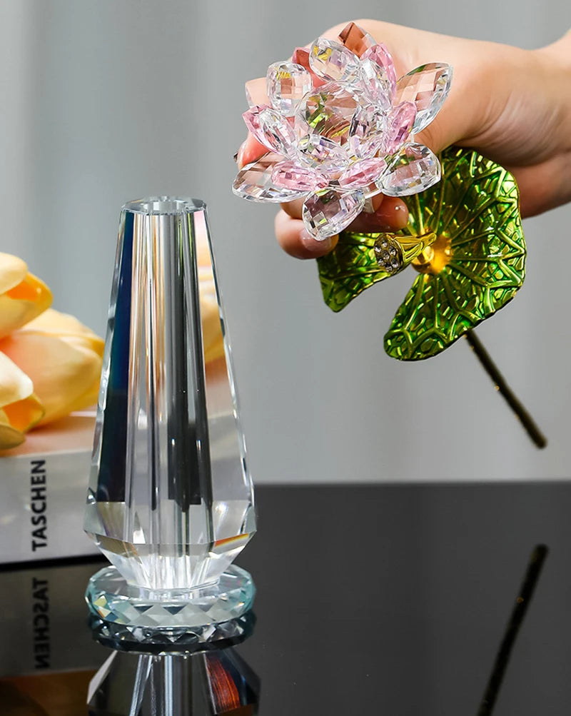 Sparkle Crystal Lotus Flower Figurine Handmade Glass Lotus Flowers Art Wedding Decor Feng Shui Home Table Decor