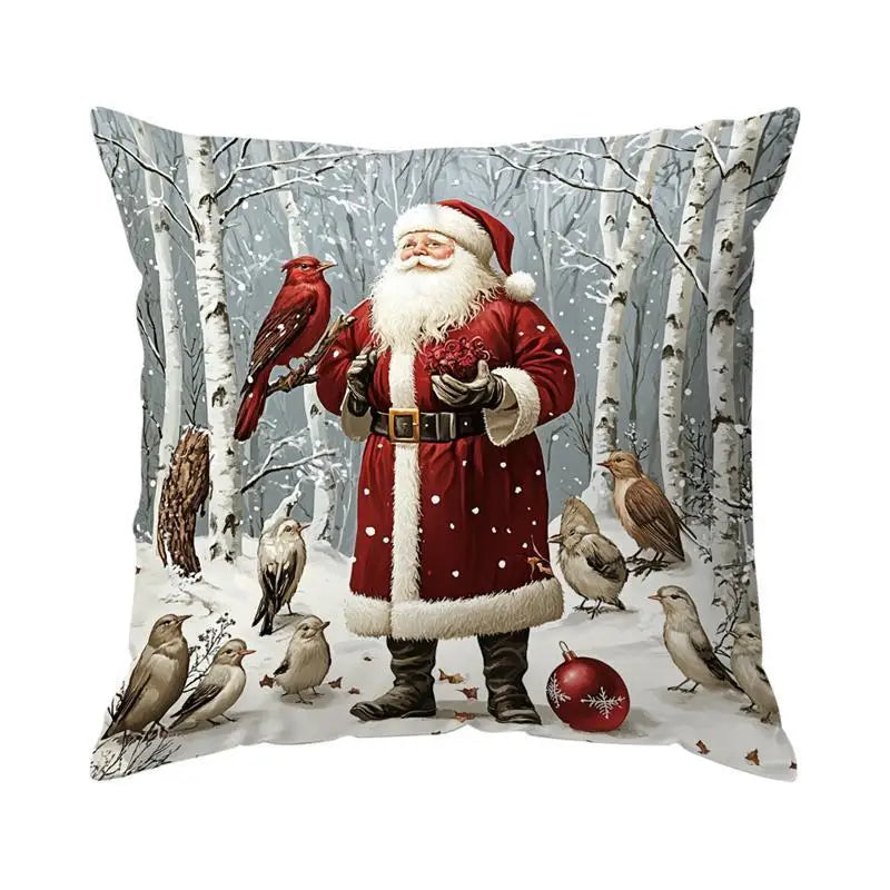 Home Decor Santa and Winter Wildlife Christmas Pillow Pattern Cushion Cover Suitable for Sofa Bedroom Car Pillow Cover