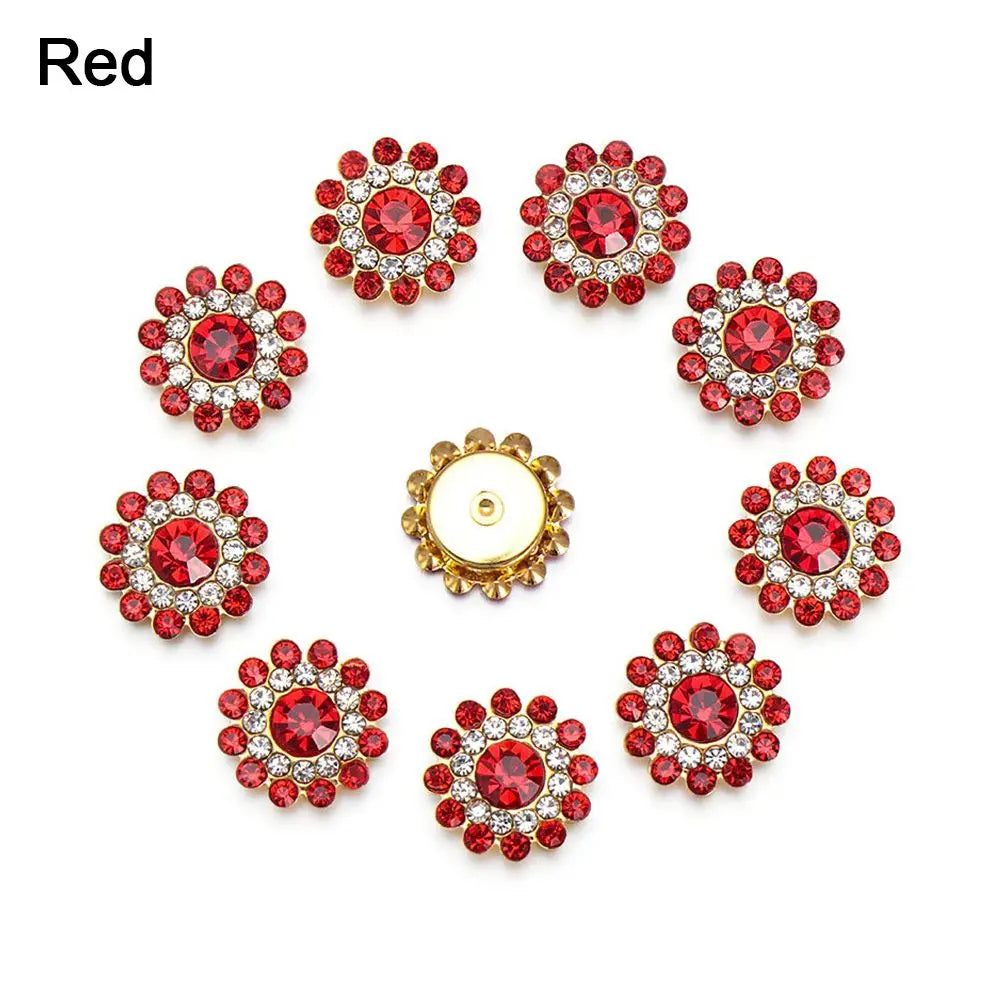 10PCS 14mm Flower-shaped Rhinestone Buttons Sparkling Crystal Glass Stone Steel Bottom Clothes Decoration Sewing Accessories