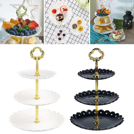 1Pcs 3 Layer ABS Plastic White/black Cake Stand Fruit Small Size Plate Tray Display Birthday Party Dessert Wedding