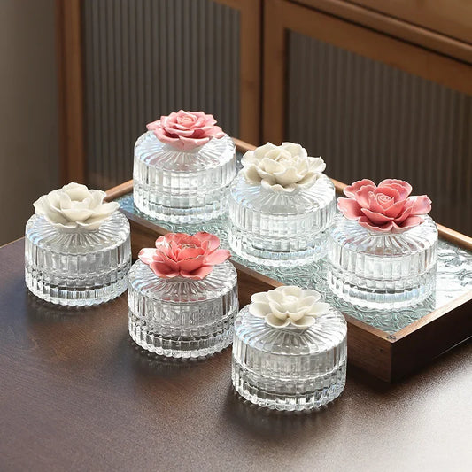 Ceramic flower glass storage box exquisite glass storage tank home storage tank creative home decoration gifts