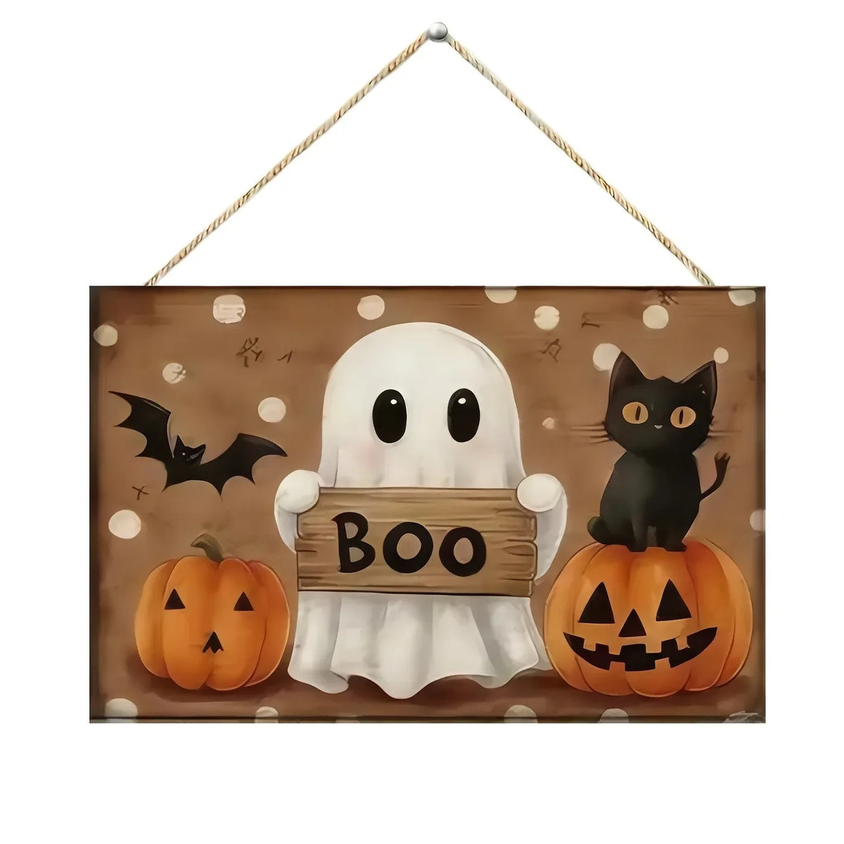 Black Cat Halloween Wooden Hanging Sign