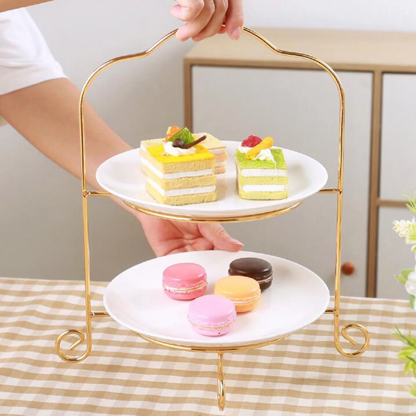 2 Tiered Cake Stand Classic Cookie Display Platter Decoration, For Wedding Home Party Decor Dessert Display Center Rack Metal