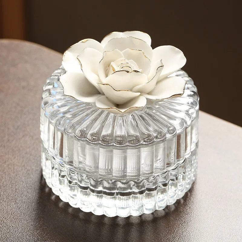 Ceramic flower glass storage box exquisite glass storage tank home storage tank creative home decoration gifts