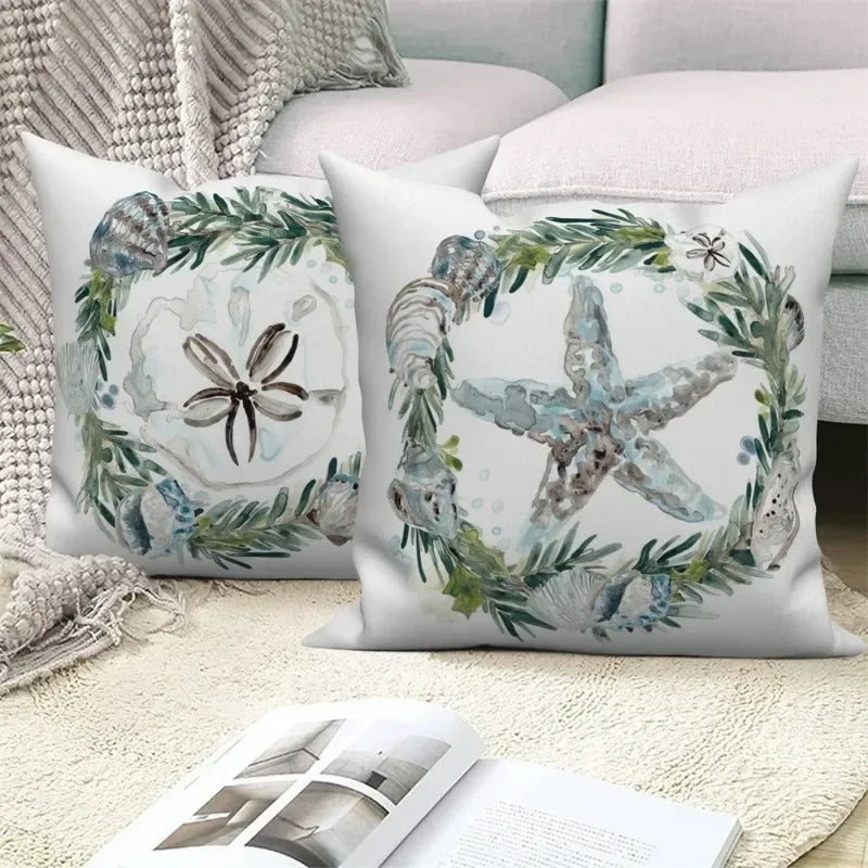 Ocean Animals Anchor Ship Decorative Pillowcase Sofa Cushion Cover Throw Pillow Case Home Bedroom Car Decor 40x40 45x45 50x50cm